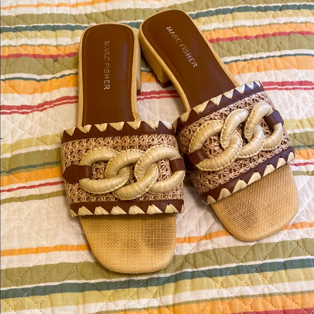 Marc Fisher Brown and Cream woven Slide Sandals